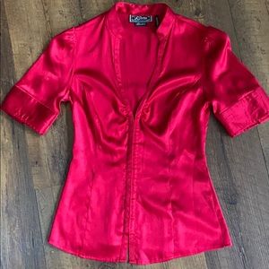 Guess Red Satin Capped Sleeve Blouse XS